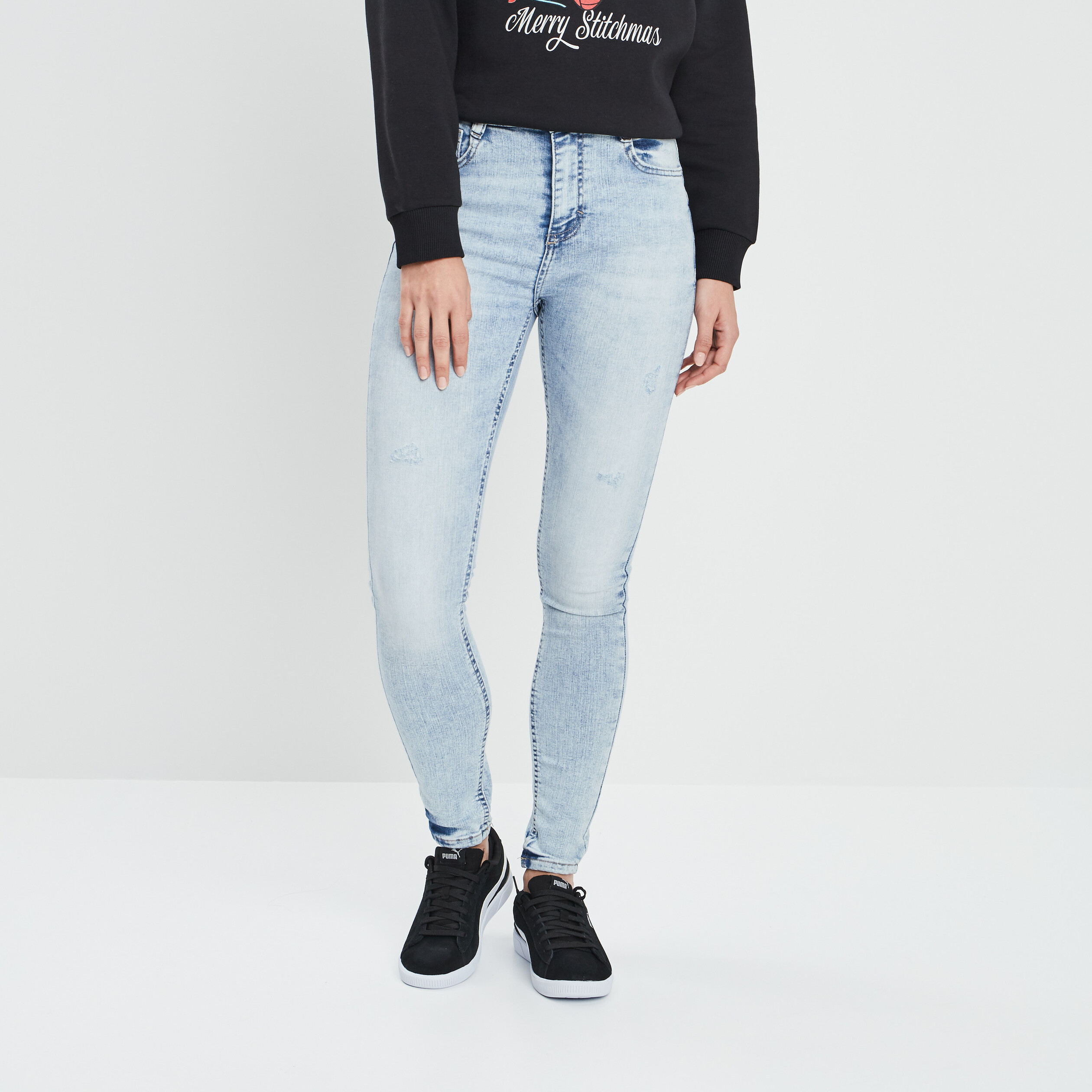Jeans skinny taille haute denim double stone femme | La Halle