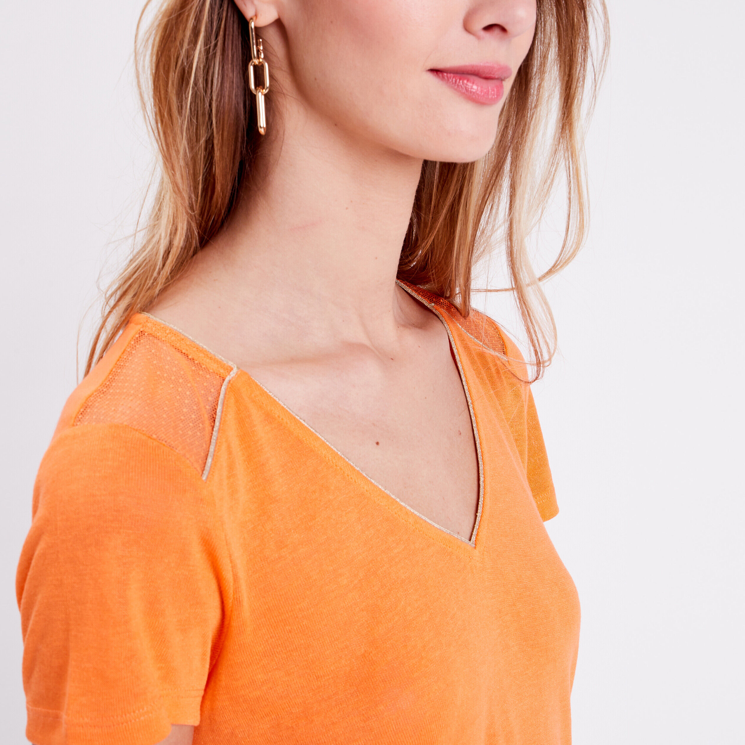 T-shirt manches courtes orange femme | Cache Cache