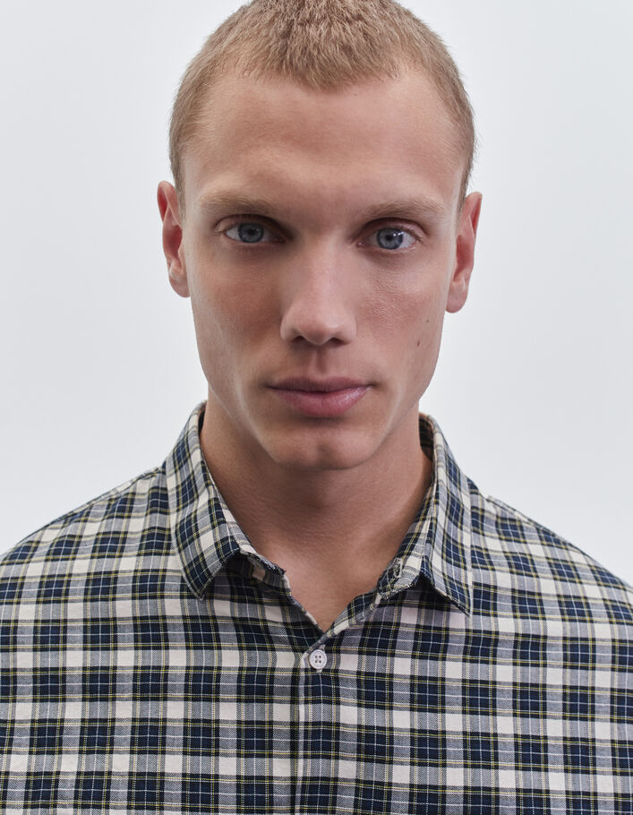 Chemise SLIM marine à motif carreaux Homme