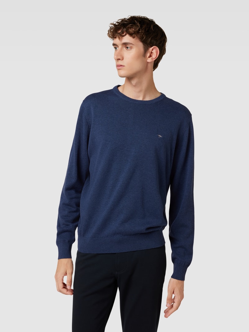 Strickpullover mit Label-Stitching in marineblau meliert