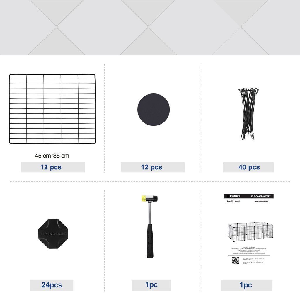 SONGMICS Kleintierkäfig, Kleintiergehege, Freilauf, Metallgitter, DIY