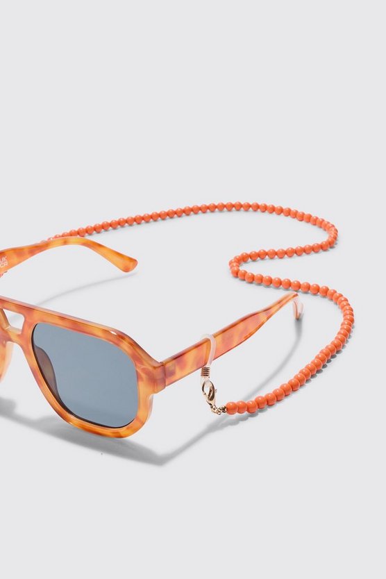 Orangene Sonnenbrillen-Kette mit Perlen