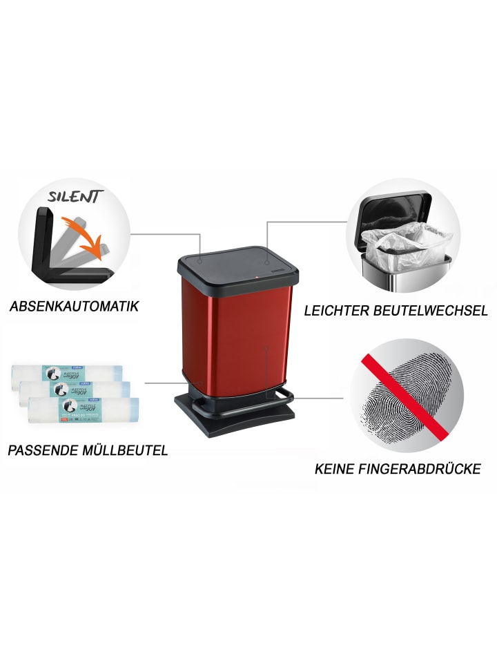 Rotho Paso Mülleimer 20l mit Deckel, Kunststoff (PP) in Rot metallic günstig kaufen onesize
