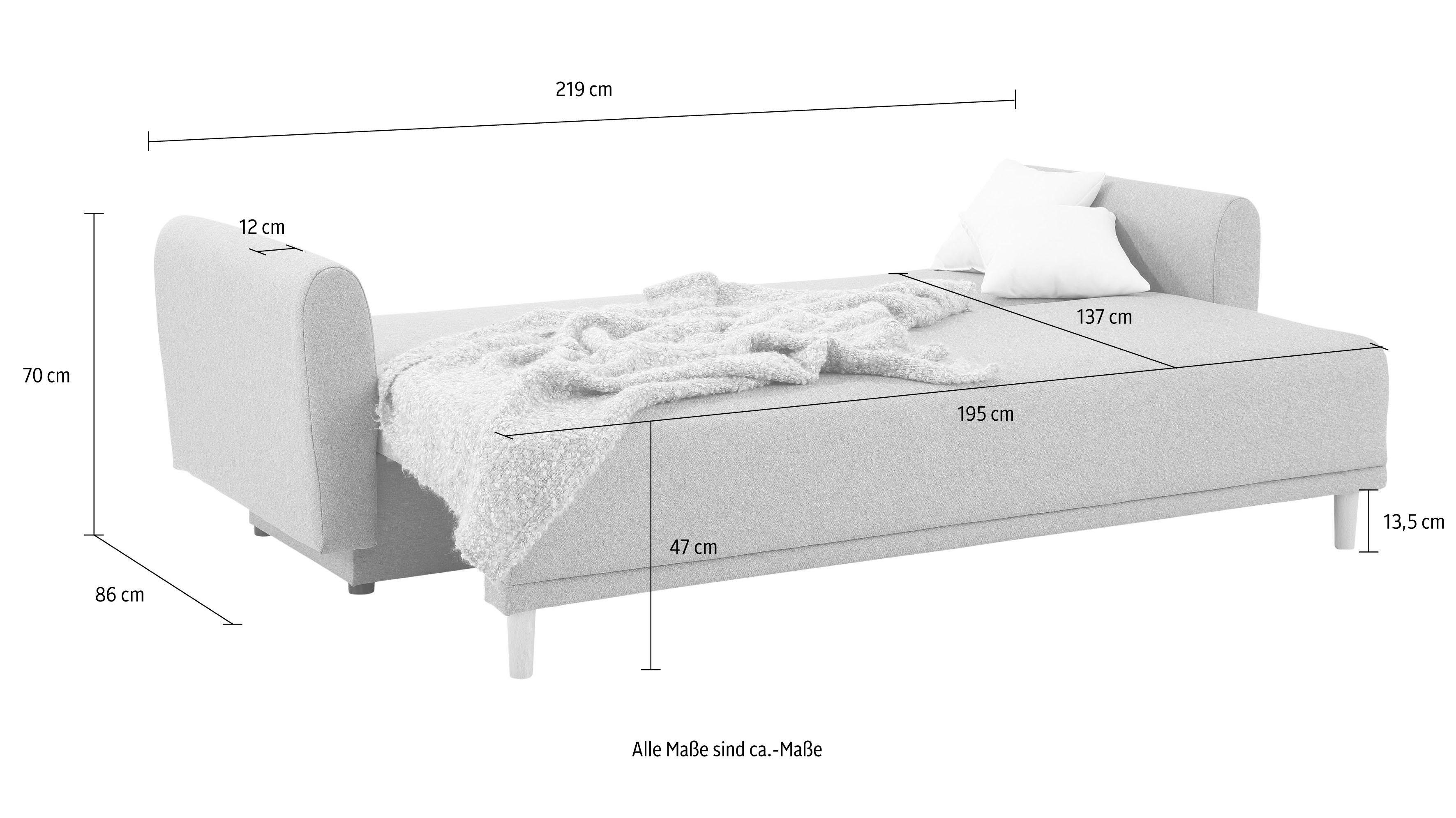Home affaire Schlafsofa Scandic, inkl. 2 Zierkissen und Bettkasten, Knopfheftung in Rückenkissen