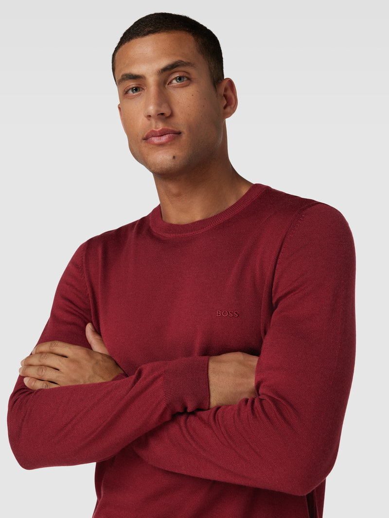 Strickpullover mit Label-Stitching Modell 'Botto' in bordeaux rot