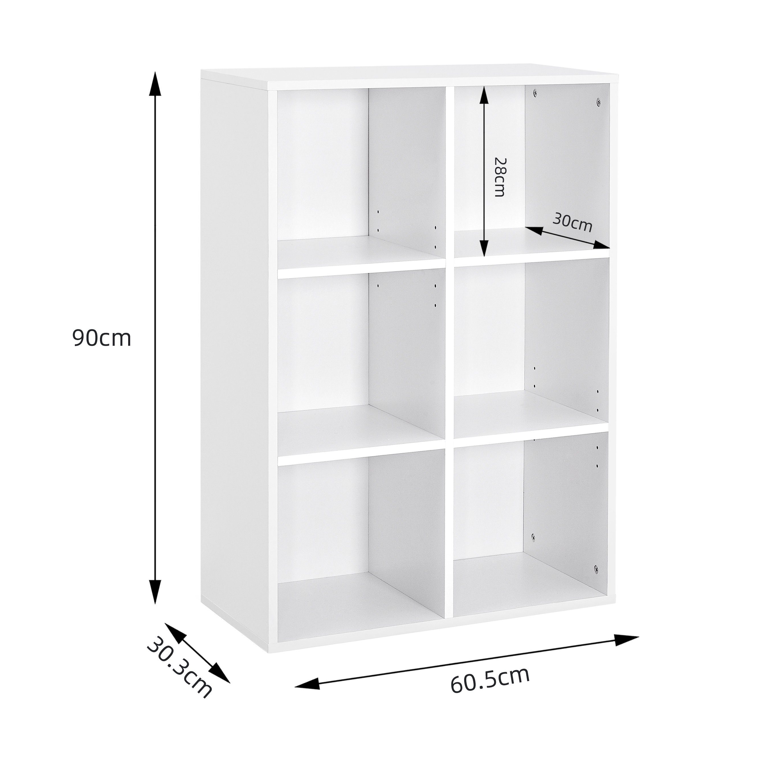 Mondeer Bücherregal Bücherschrank, Würfelregal, Standregal, mit 6 Fächern, Weiß