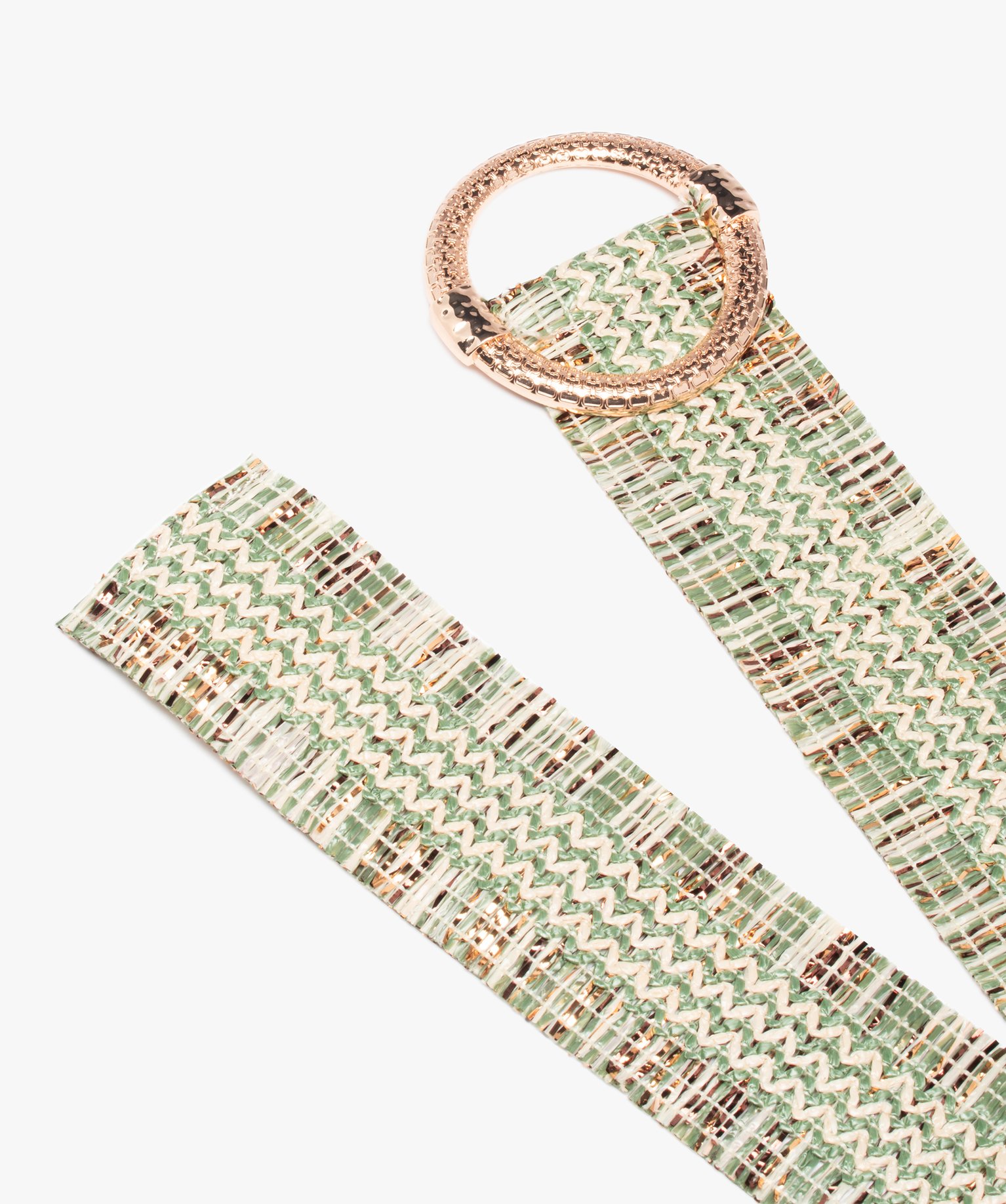 Ceinture femme large tissée avec boucle ronde vert | GEMO