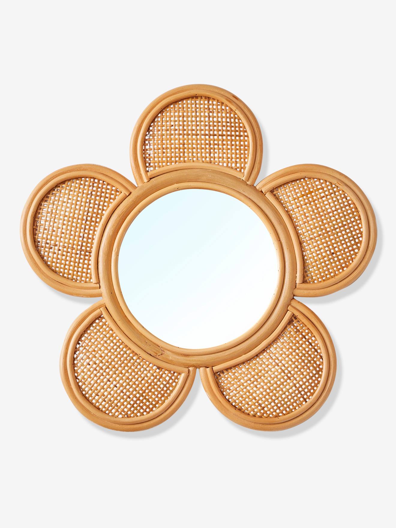 Miroir rotin et cannage Fleur beige doré