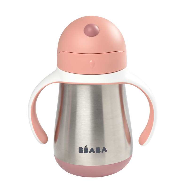Tasse en inox avec paille 250 ml rose Beaba