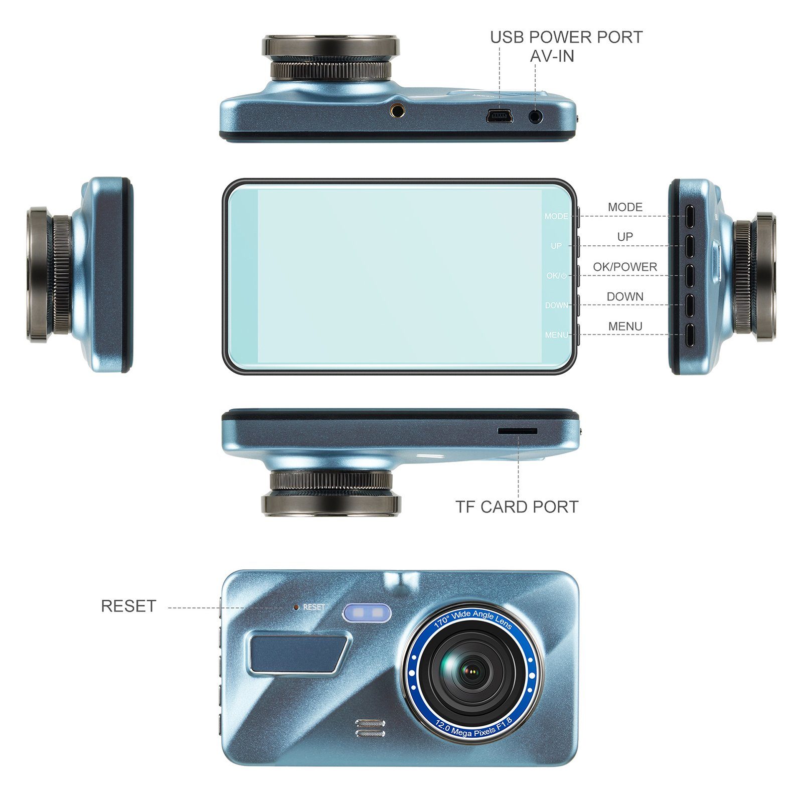 farfi 4 Zoll Dashcam Autokamera Nachtsicht,Full HD 1080P, 170 ° Weitwinkel Dashcam