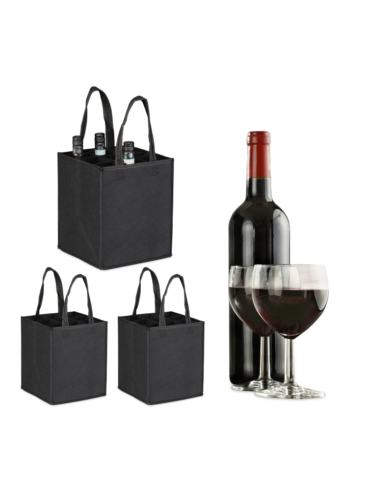 relaxdays 3 x Flaschentasche in Schwarz günstig kaufen onesize