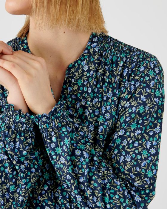 Chemisier fleuri à smocks