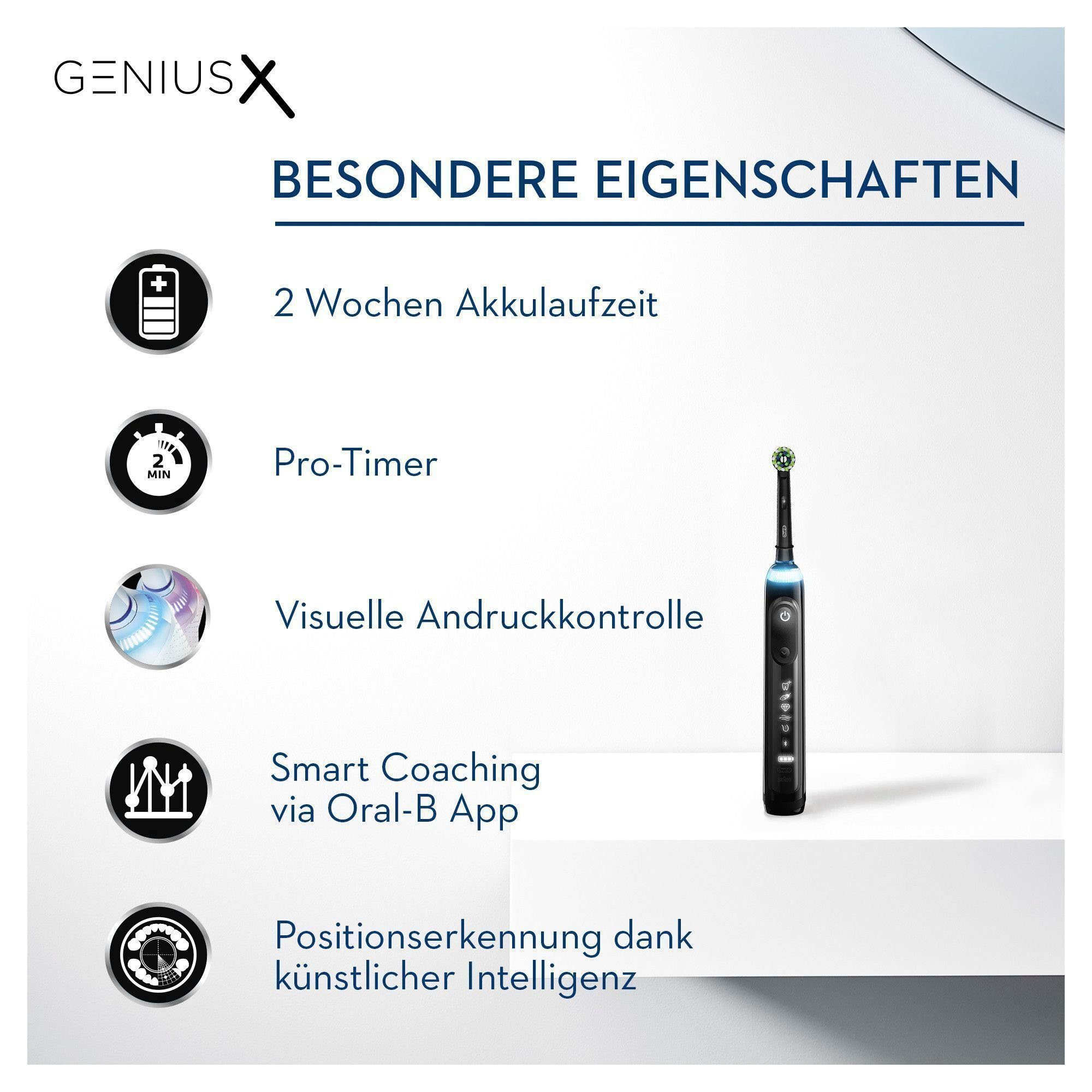 Oral-B Elektrische Zahnbürste Genius X, mit KI & Putztechnikerkennung, visuelle Andruckkontrolle, 6 Putzmodi