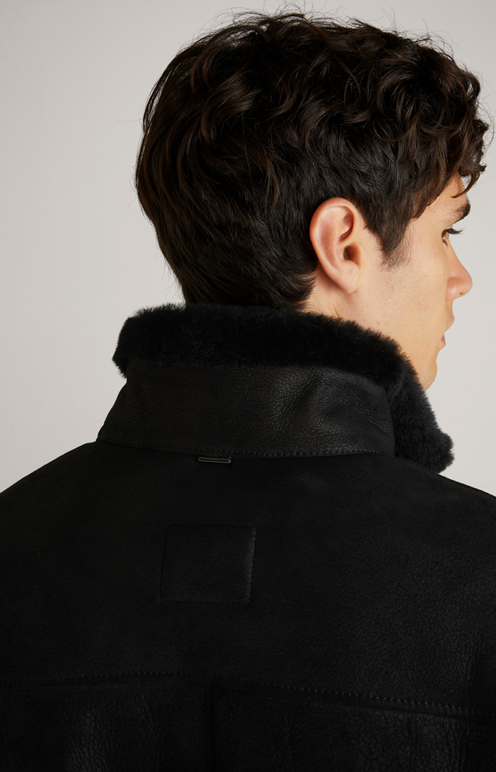 Lammfell-Lederjacke Baren in Schwarz