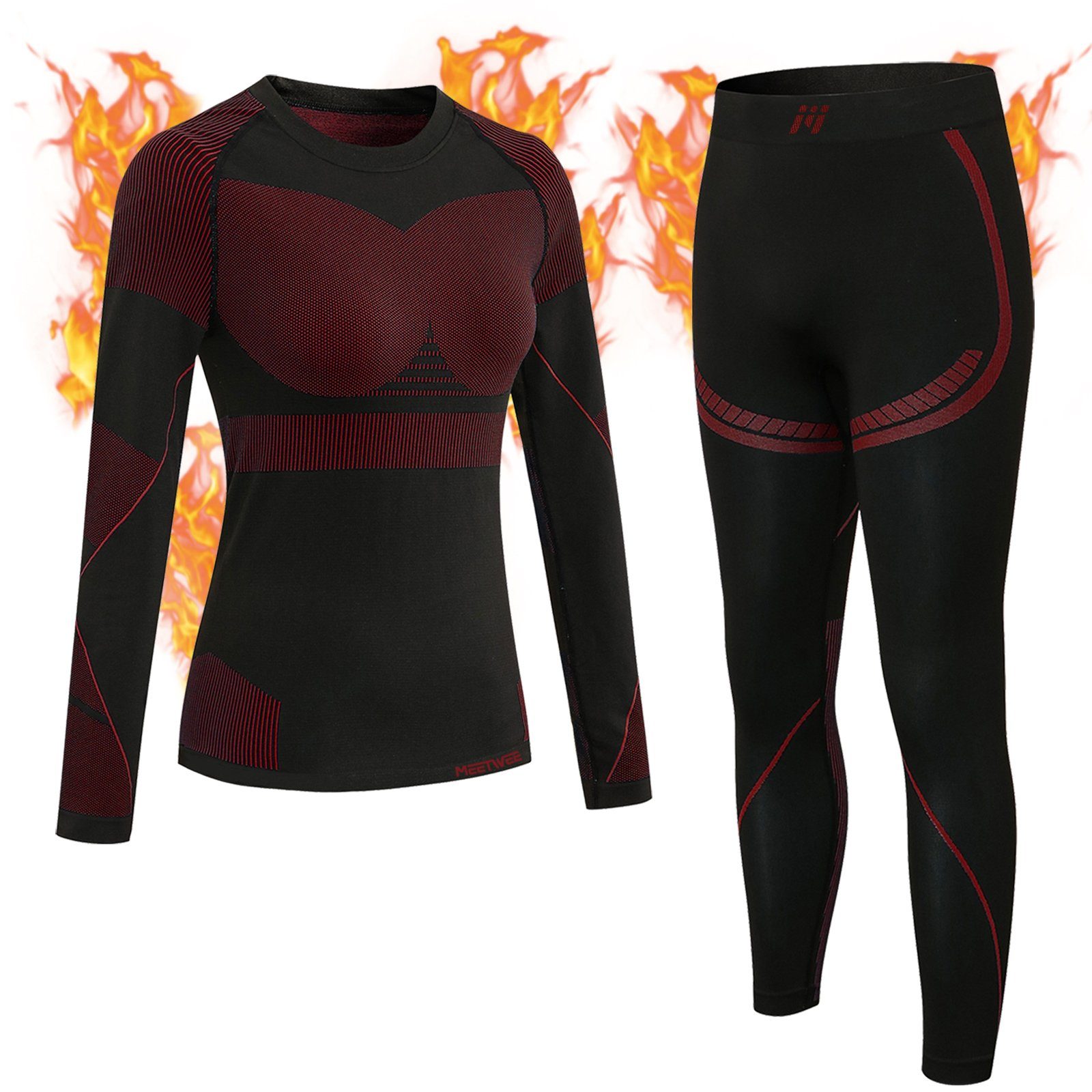 MEETYOO Thermounterhose Damen Thermounterwäsche Set Funktionswäsche Ski Thermohose (Unterhemd Unterhose, Skiunterwäsche, Funktionswäsche, Basisschicht) Snowboarden Radfahren Camping Skifahren