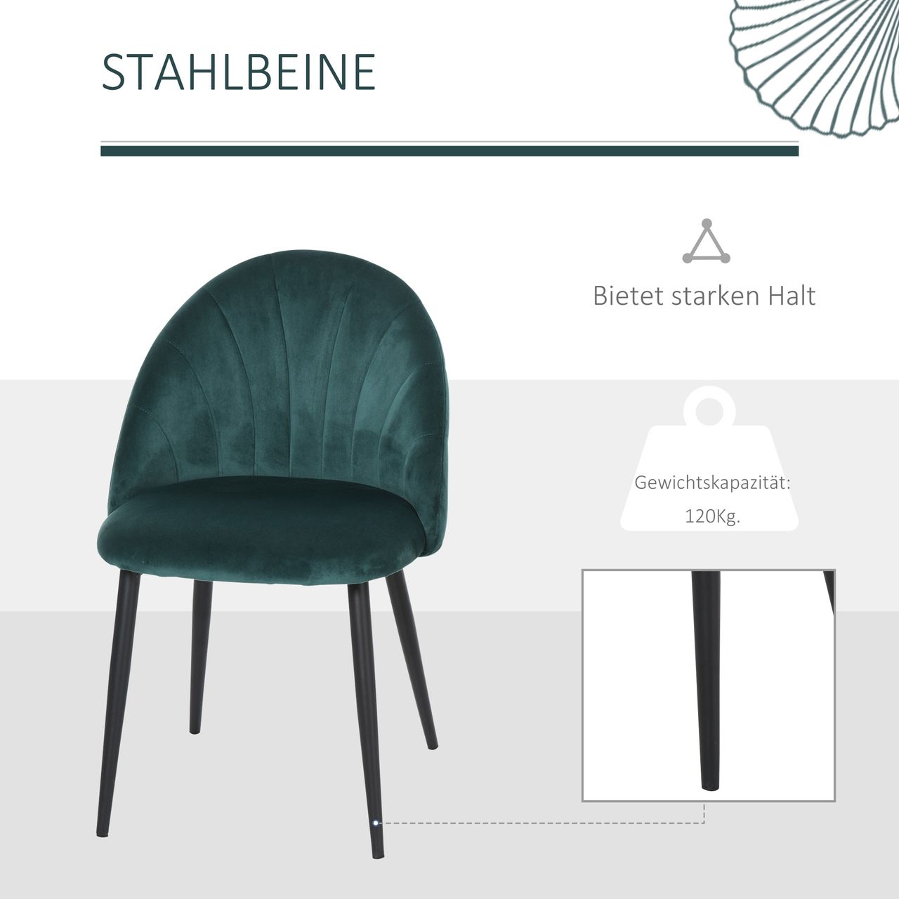 HOMCOM Esszimmerstühle 2er Set Küchenstuhl Wohnzimmerstuhl mit Rückenlehne Samt