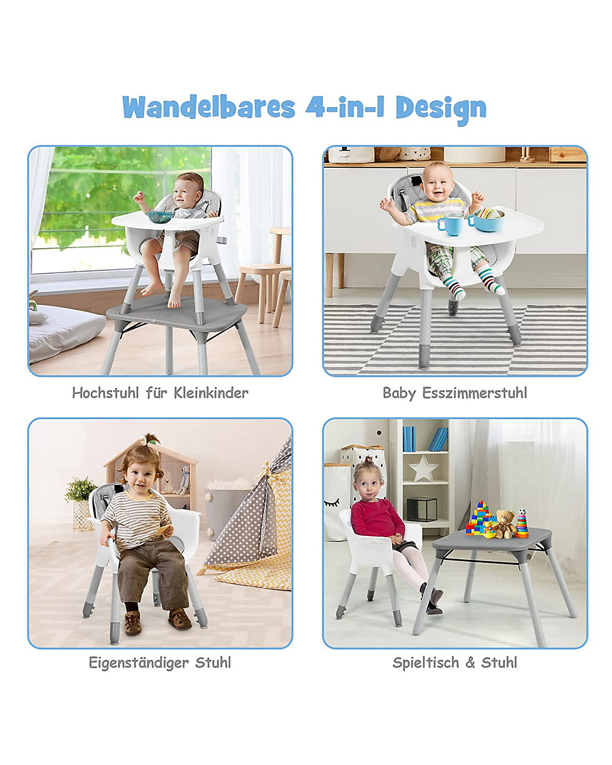 4in1 Baby Hochstuhl mit abnehmbarem & verstellbarem Tablett