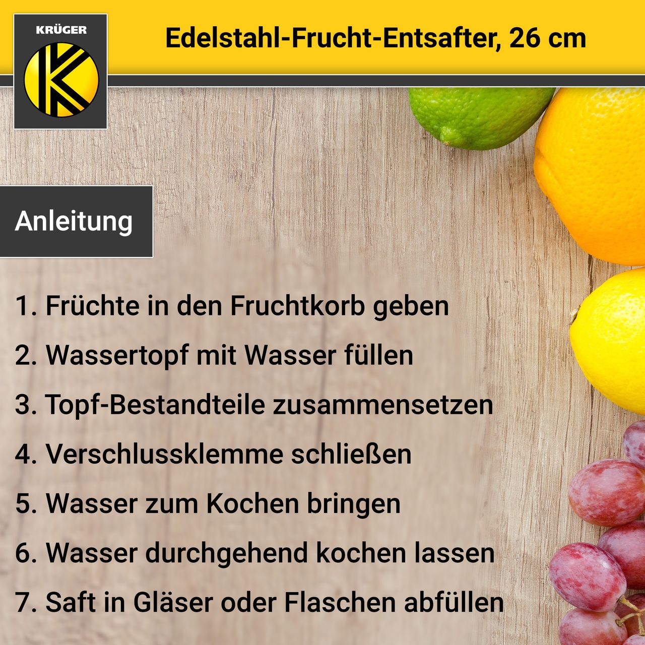Karl Krüger Edelstahl Frucht-Entsafter, 26 cm