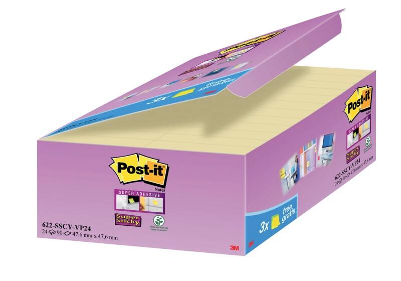 Post-it Super Sticky Notes Haftnotizen 47,6 x 47,6 mm Gelb 90 Blatt Vorteilspack 21 Blöcke   3 GRATIS