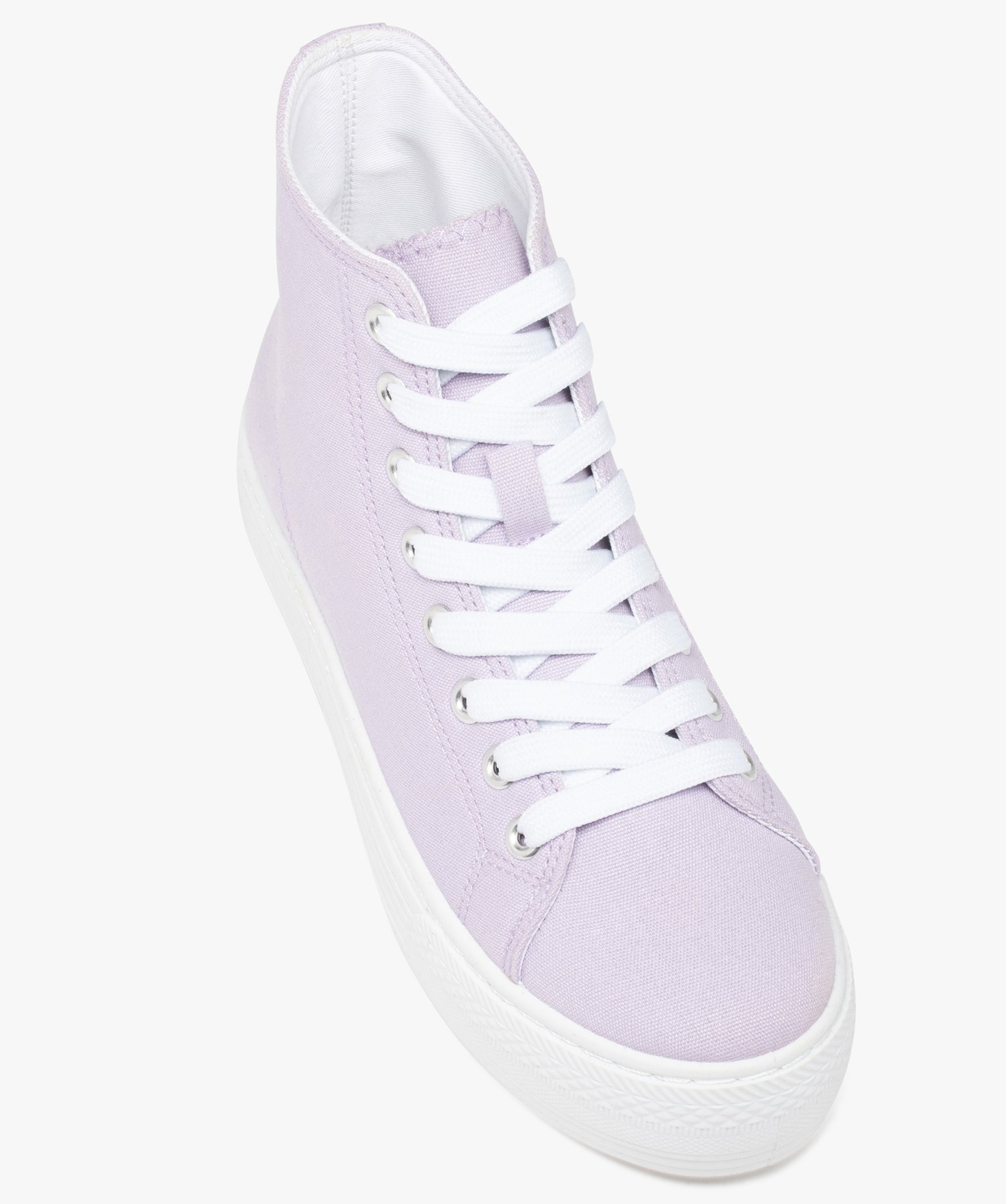 Baskets femme mid-cut en toile à semelle plateforme violet | GEMO