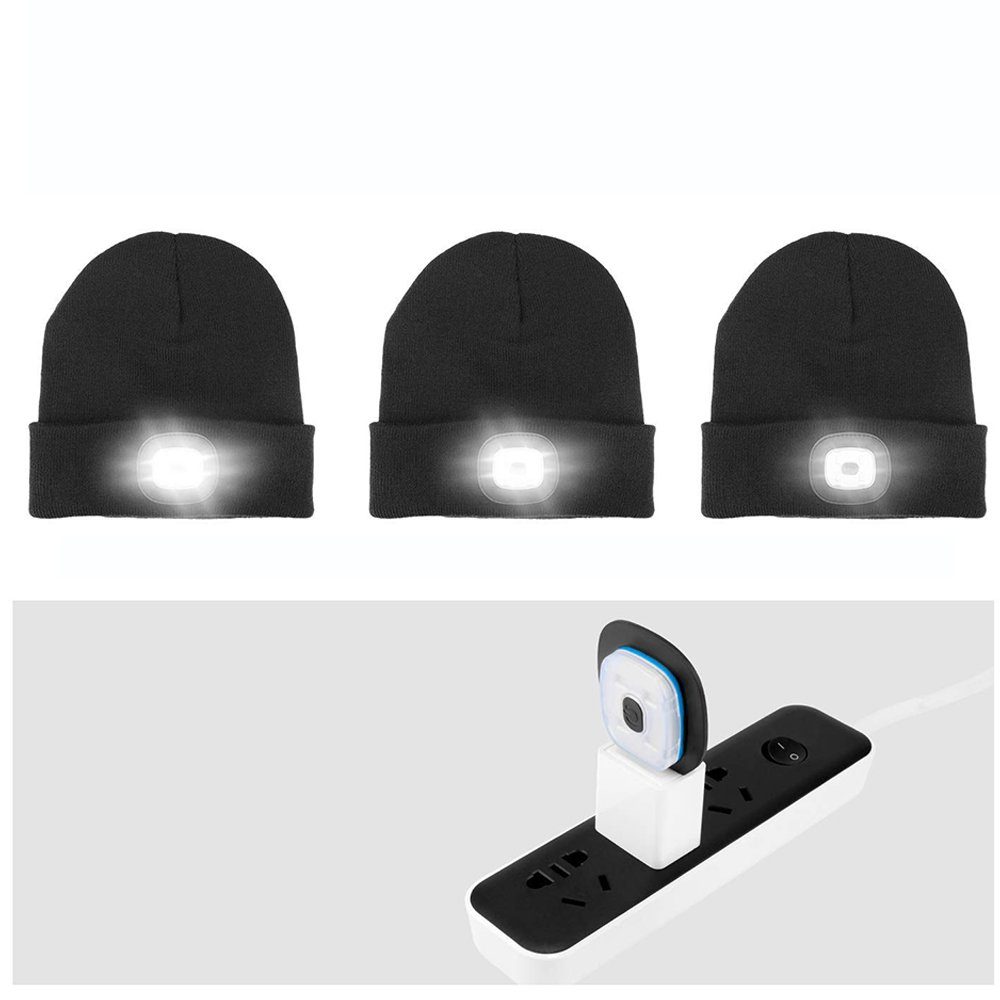 AKKEE Strickmütze Mütze mit Licht LED, Wiederaufladbare USB Strickmütze mit Licht (Einfarbig, 1-St., Winter Warme Mütze Kappe) zum Camping, Joggen und Geschenke für Männer Frauen
