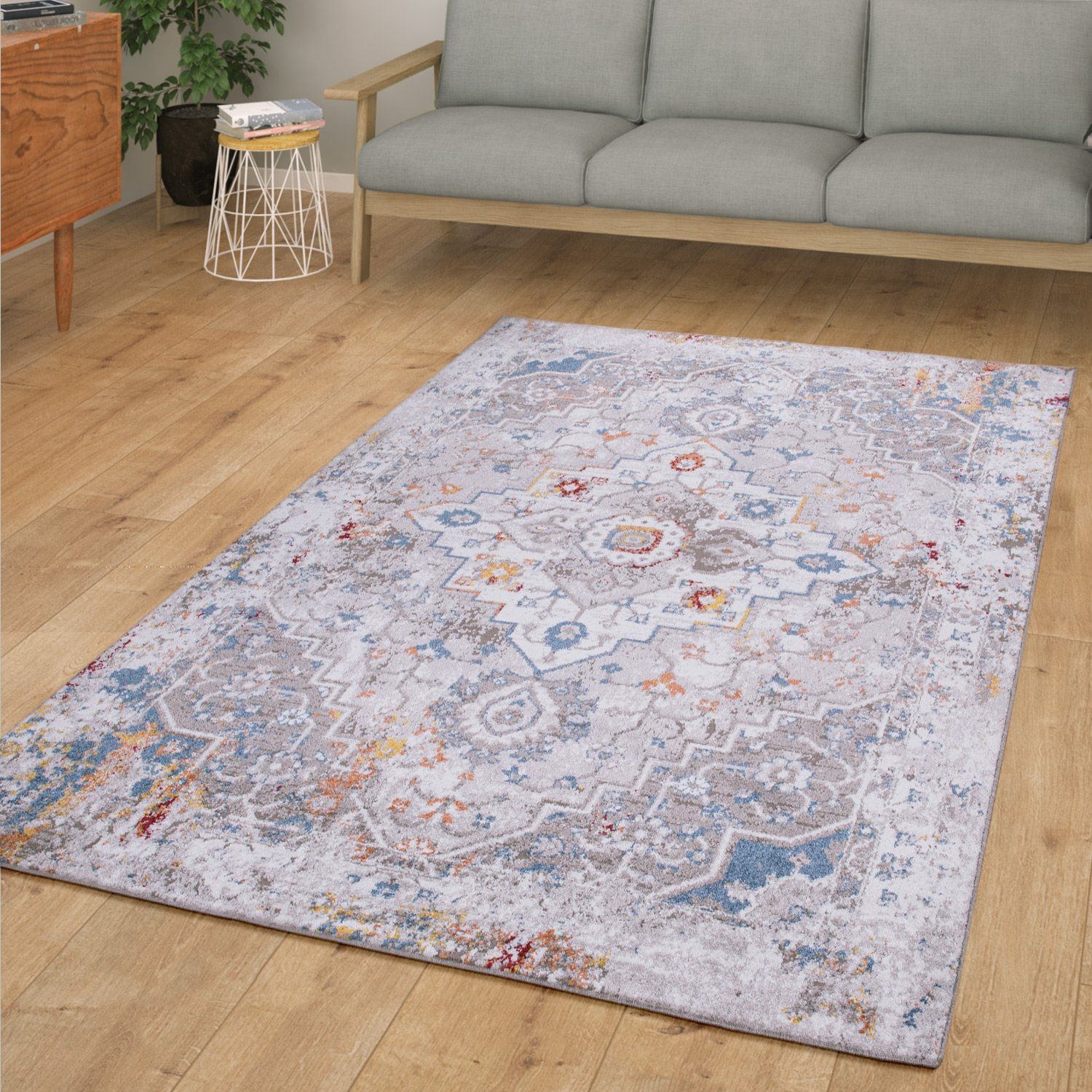 Teppich Wohnzimmer Teppich Kurzflor Orientalisch Vintage Design, TT Home, rechteckig, Höhe: 13 mm