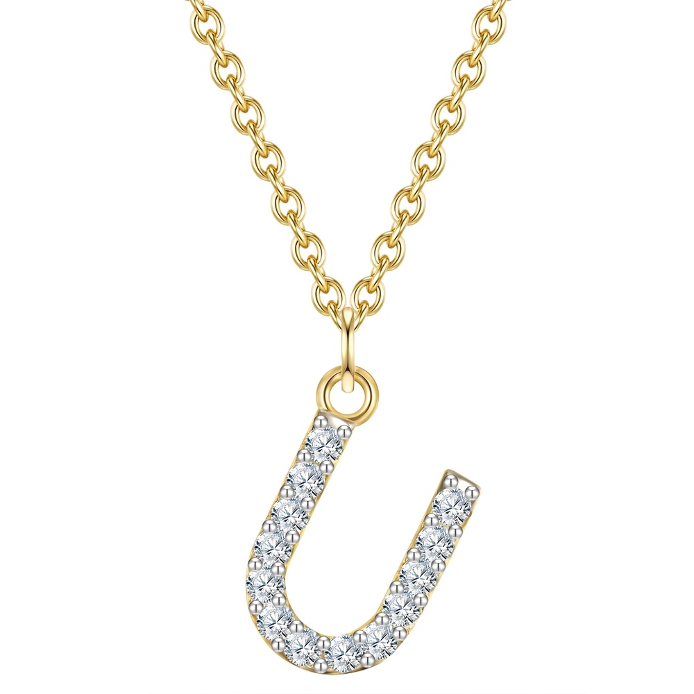 Glanzstücke München Collier en argent Lettre U Argent sterling Oxyde de zirconium (CZ) en Or jaune collier