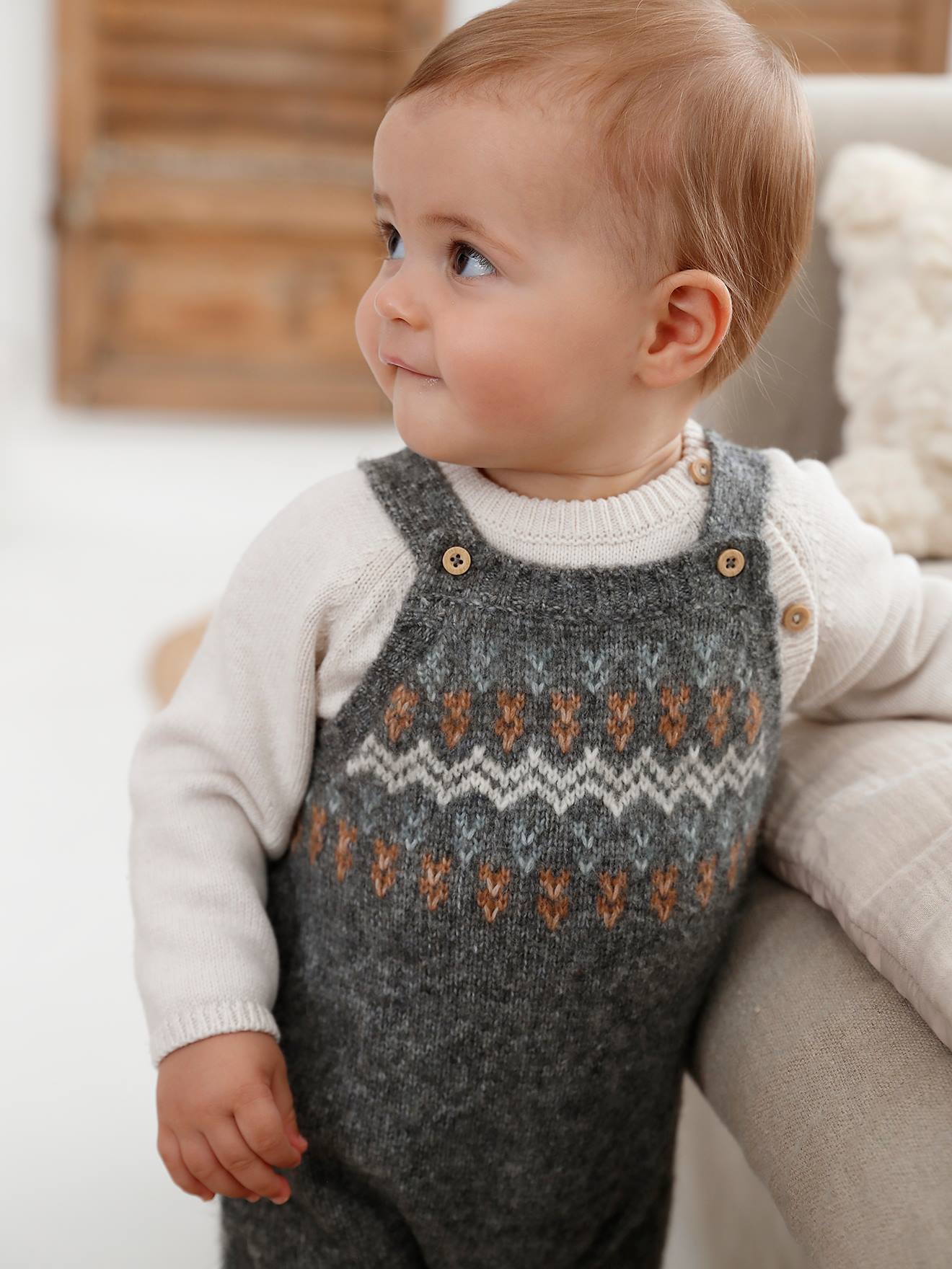 Salopette en tricot bébé jacquard gris chiné