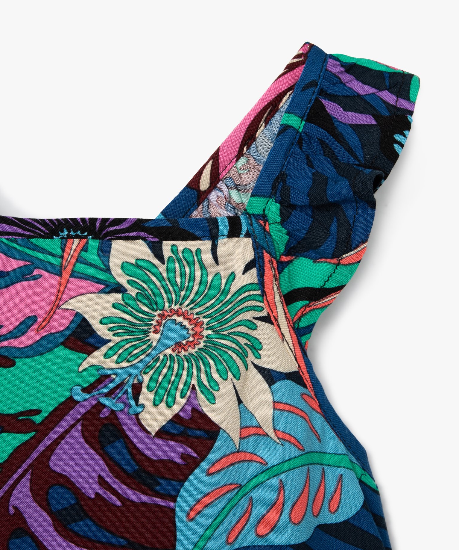 Blouse imprimée à bretelles volantées avec dos fantaisie ... bleu | GEMO