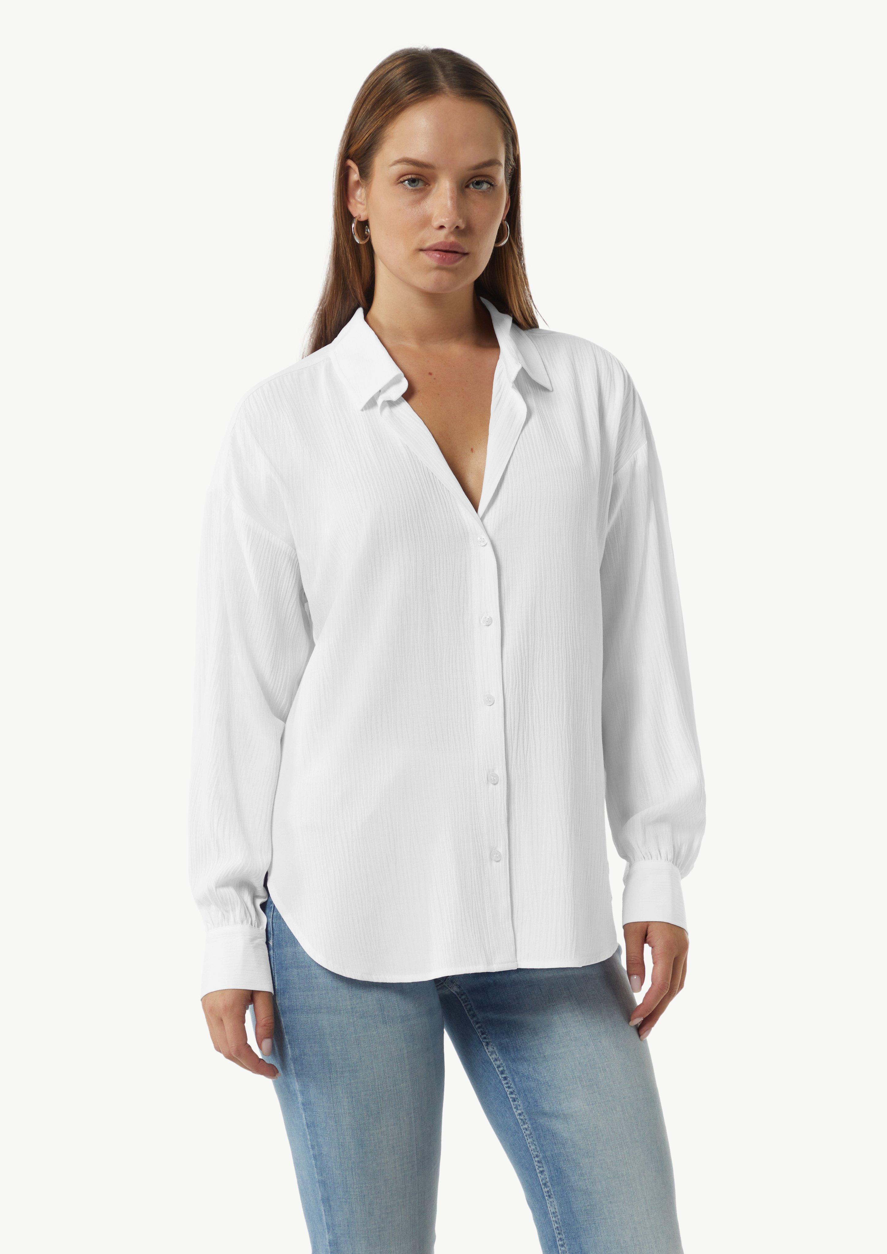 Strukturierte Bluse mit Hemdkragen - weiß