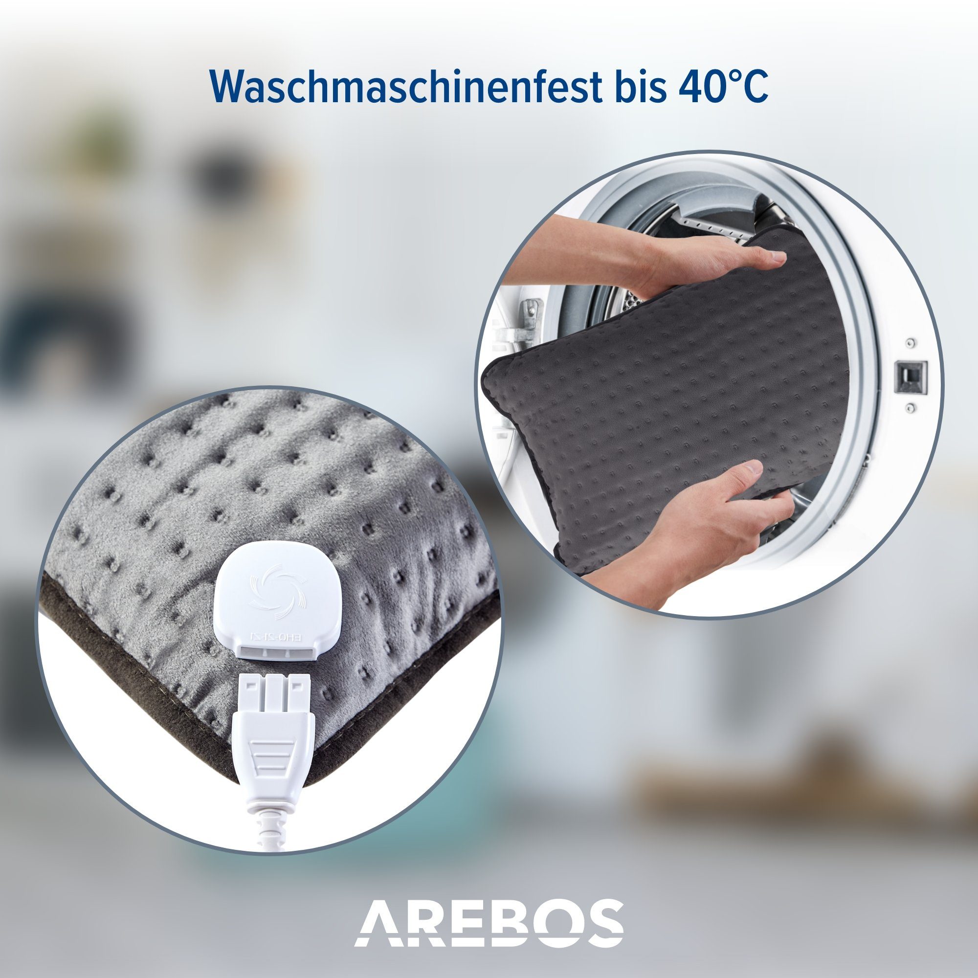 Arebos Heizkissen elektrisch Wärmekissen mit Füllung 6 Heissstufen 44 x 33 x 14 cm 100 W, Kabellänge: 2,4 m