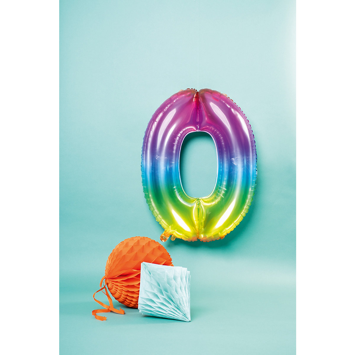 Folienballon Yummy Gummy Regenbogen Zahl 0, ca. 81 cm