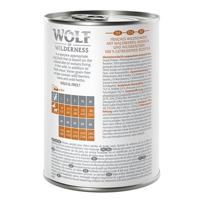 Wolf of Wilderness Adult 6 x 400 g - Single Protein