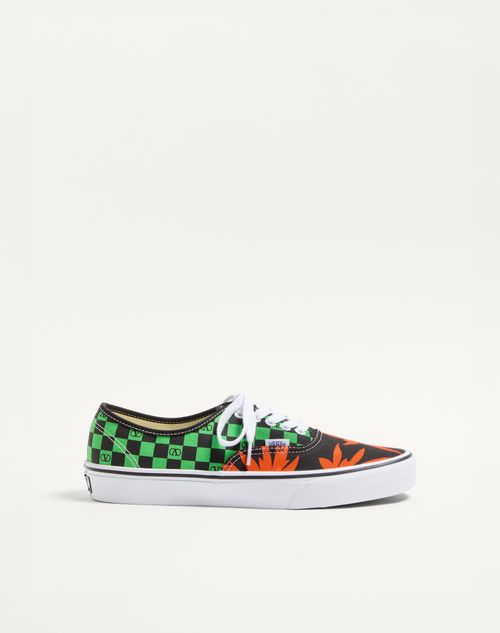 Sneaker Low-Top Valentino Garavani And Vans In Tessuto Con Stampa VLogo Checkerboard E Stampa Tropical Leaves