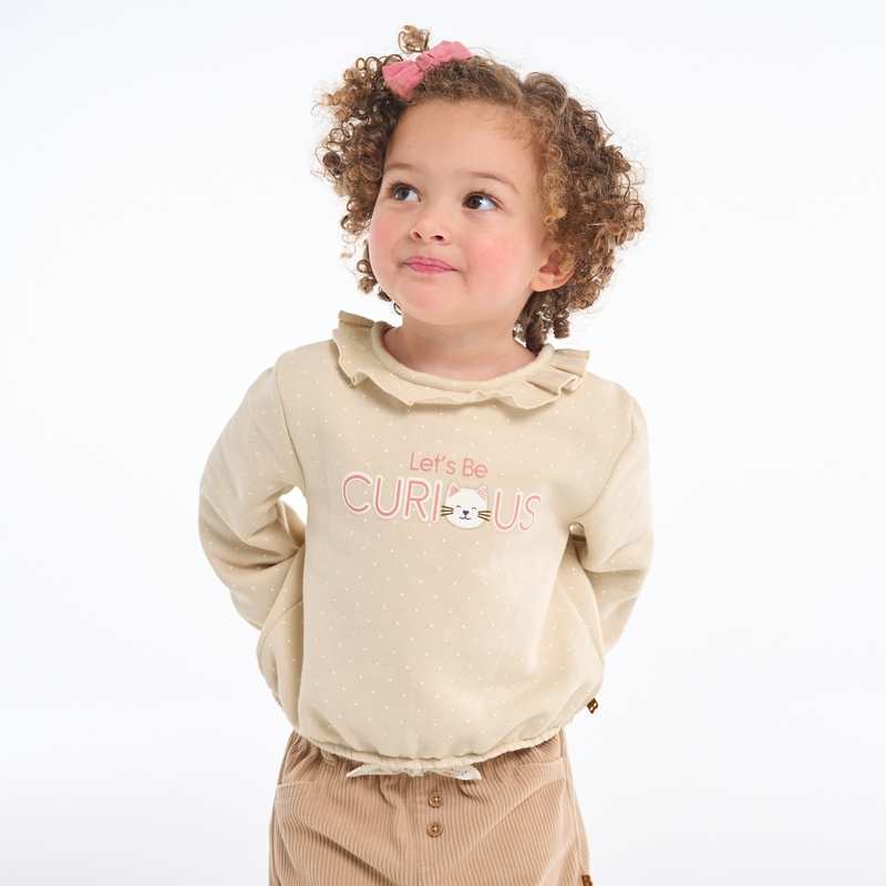 Sweat molleton chat à message blanc bébé fille
