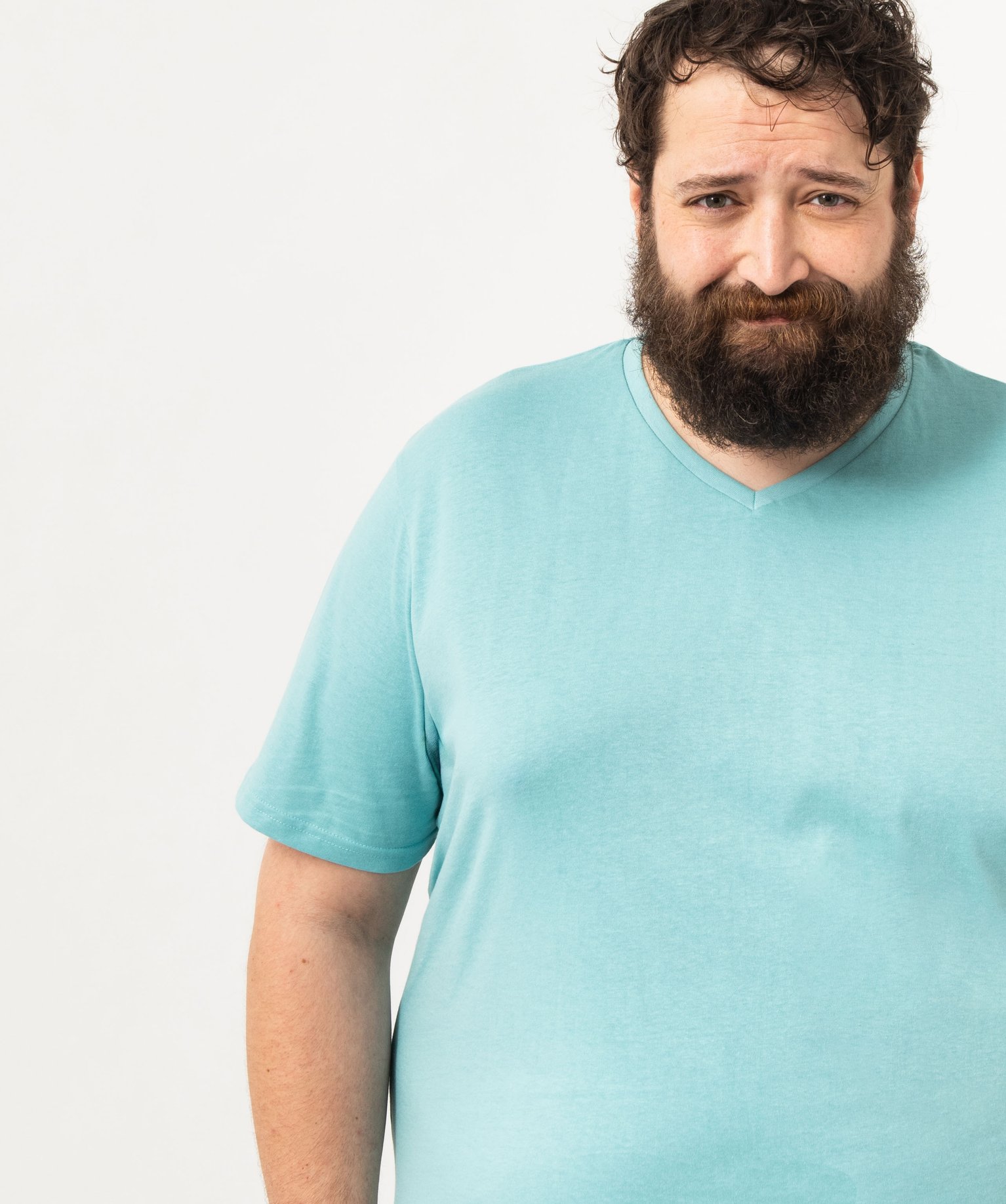 Tee-shirt homme à manches courtes et col V turquoise | GEMO