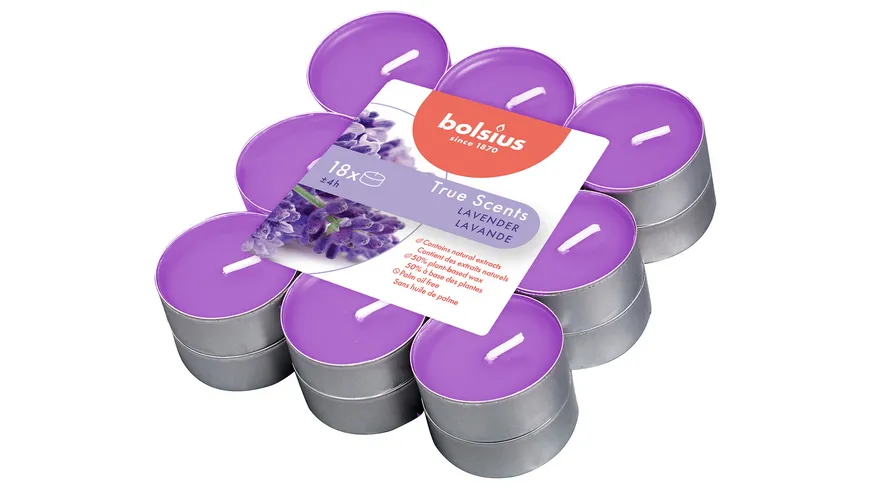 bolsius Duft-Teelichte True Scents 4h 18er Pack Lavendel Lavendel