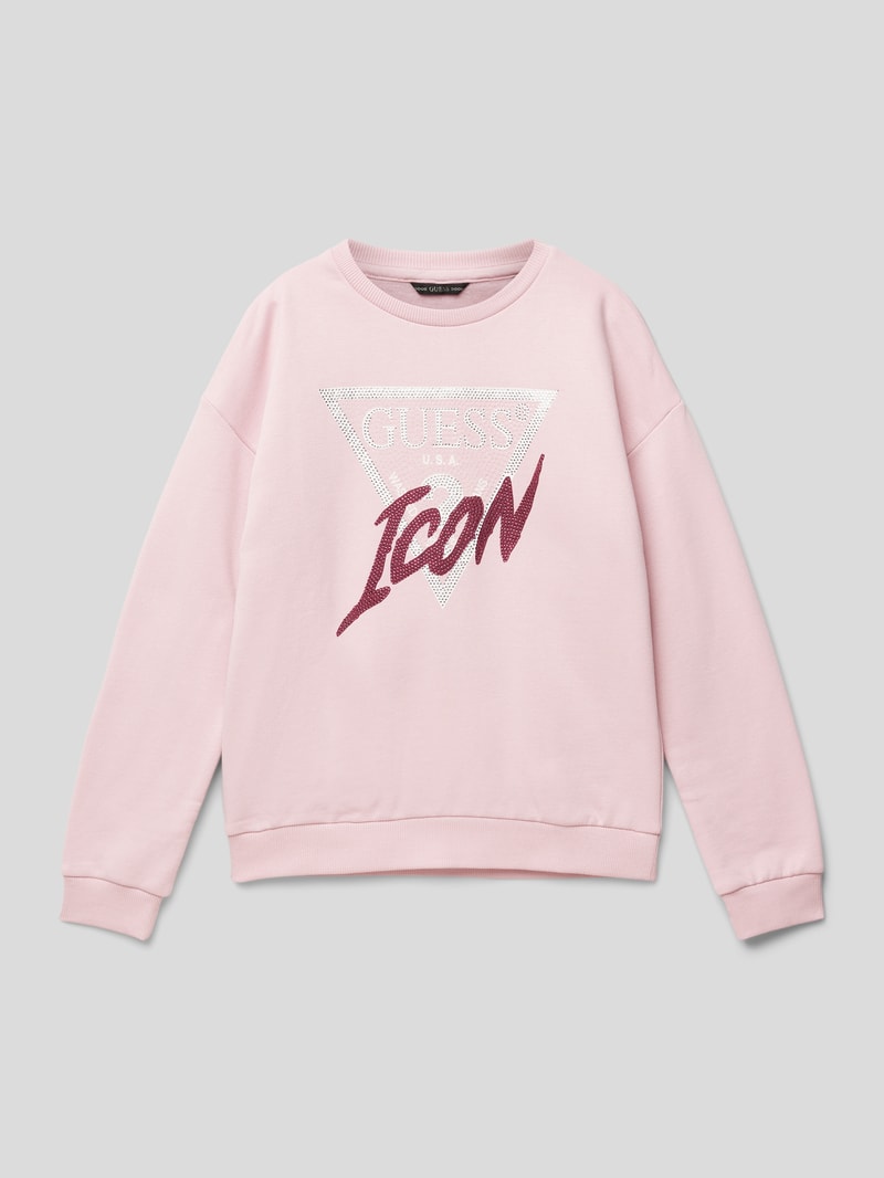 Sweatshirt mit Strasssteinbesatz in hellrosa