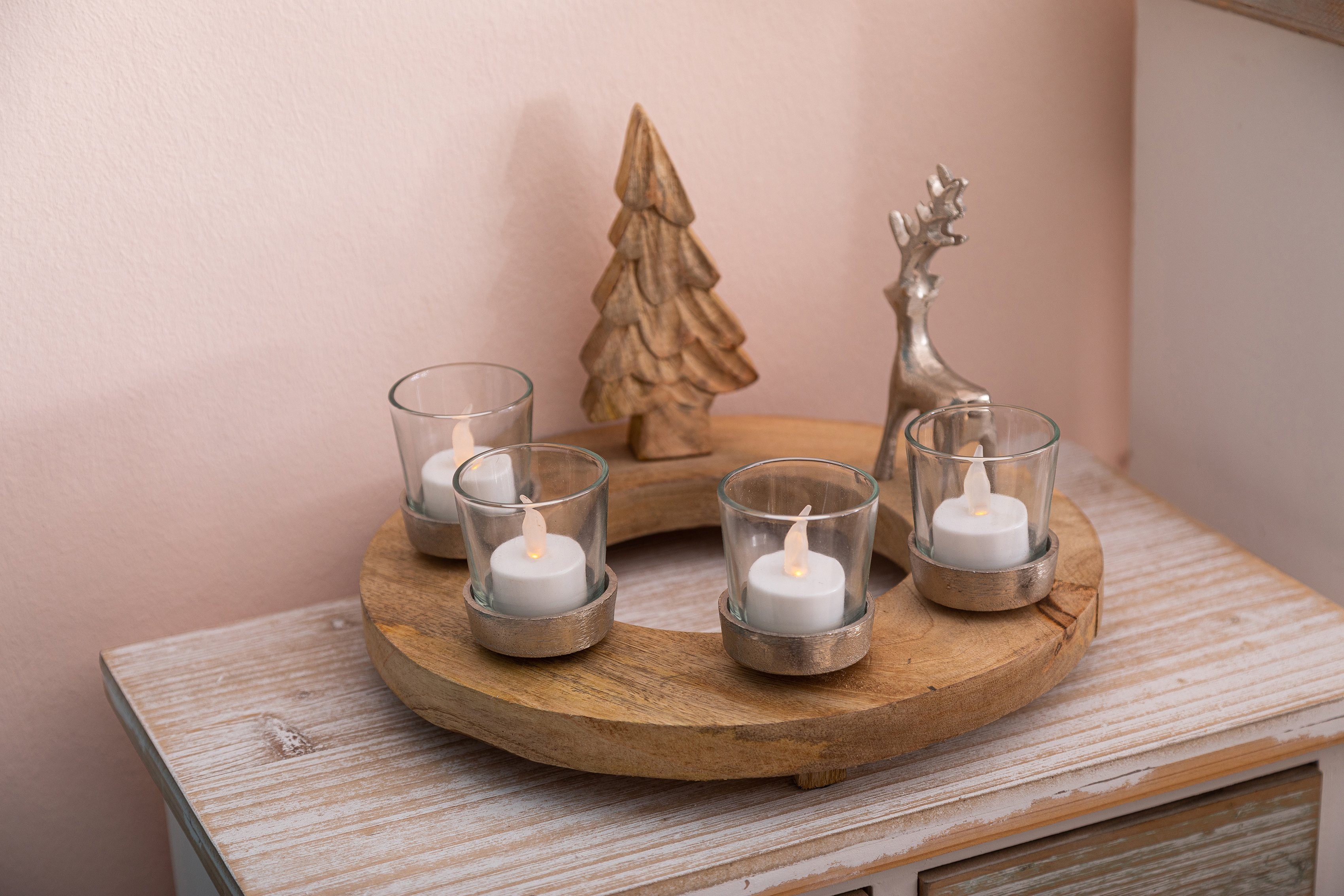 Home affaire Teelichthalter Weihnachtsdeko, Adventsleuchter (1 St), aus Mangoholz, für vier Teelichter
