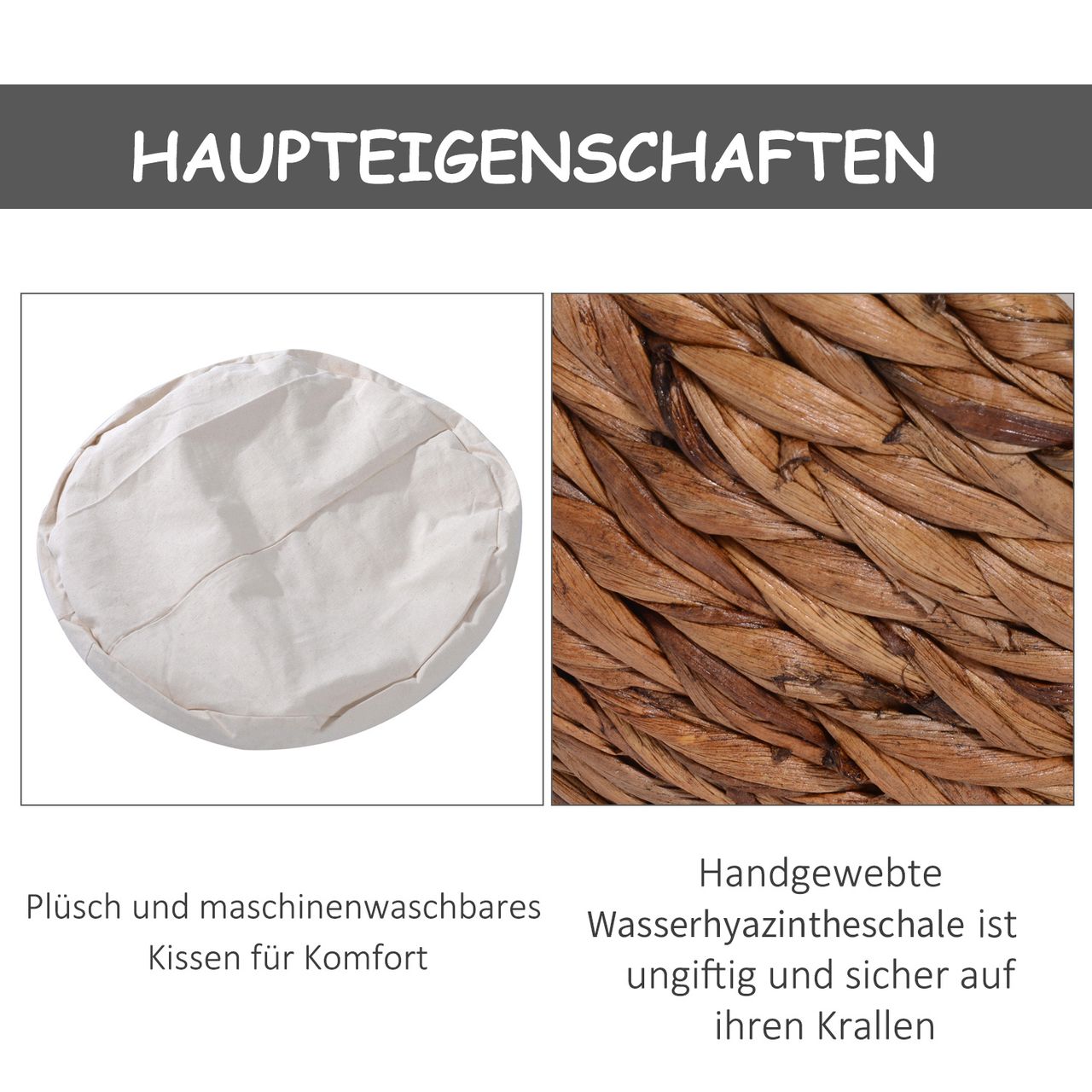 PawHut Rattan Katzenkorb Katzenhöhle Katzenbett mit Kissen Hellbraun