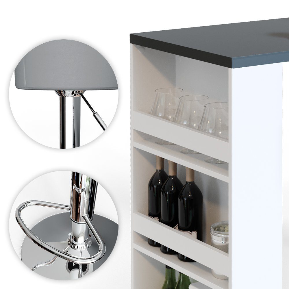 Vicco Bartisch Bartresen Stehtisch Bistrotisch Anthrazit Weiß inkl. Hocker