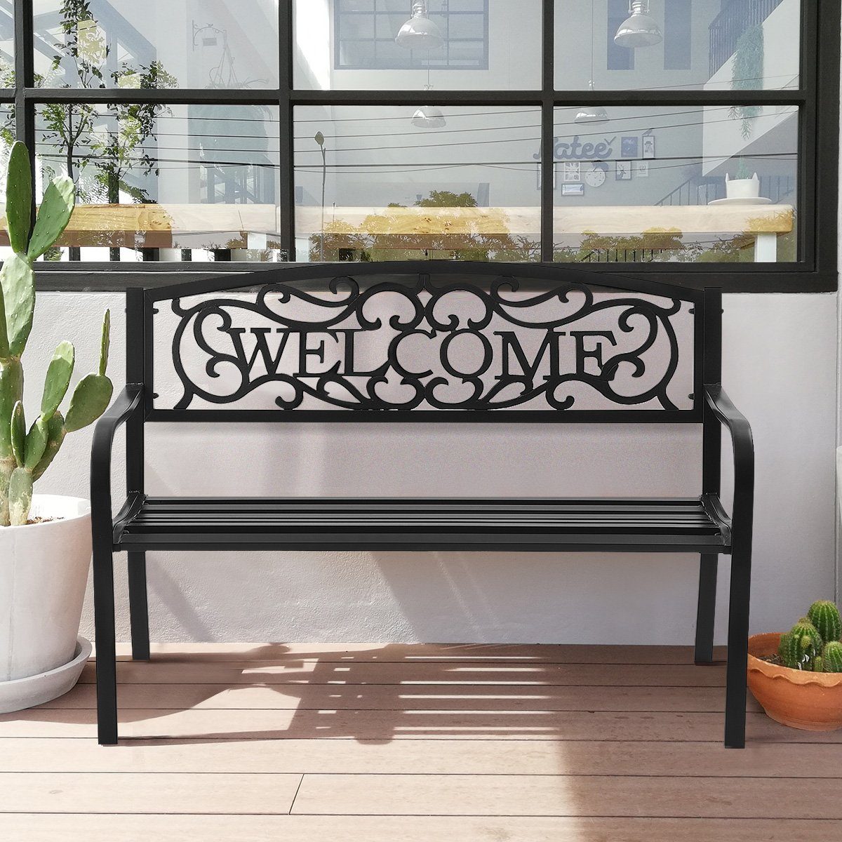 COSTWAY Gartenbank, mit Rückenlehnen, bis 320kg belastbar, 127 x 63,5 x 89cm