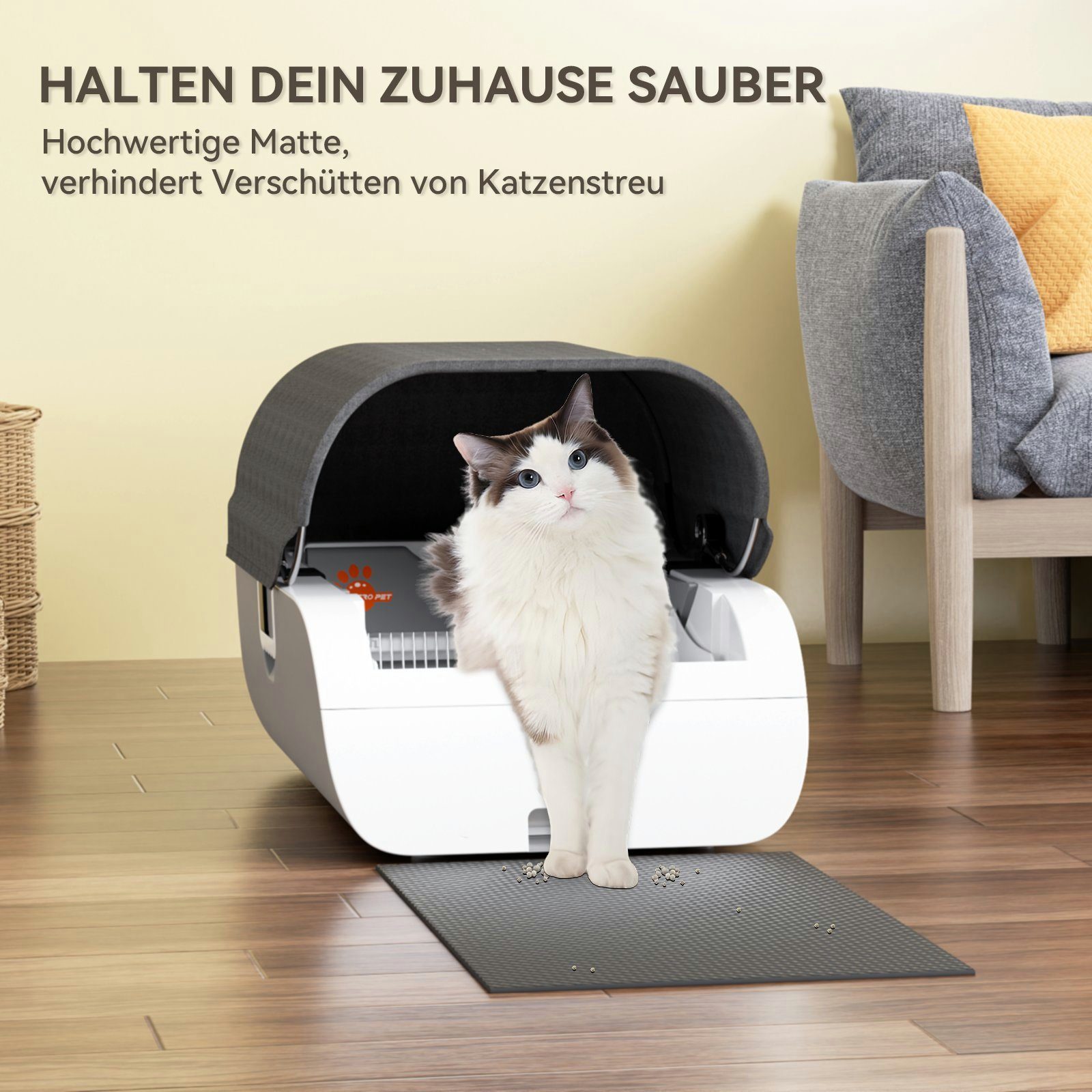 AstroPet Katzentoilette Tastensteuerung, Batteriebetrieben, Einklemmschutz und Desodorierung, 79,5L x 27,5B x 52,5H cm