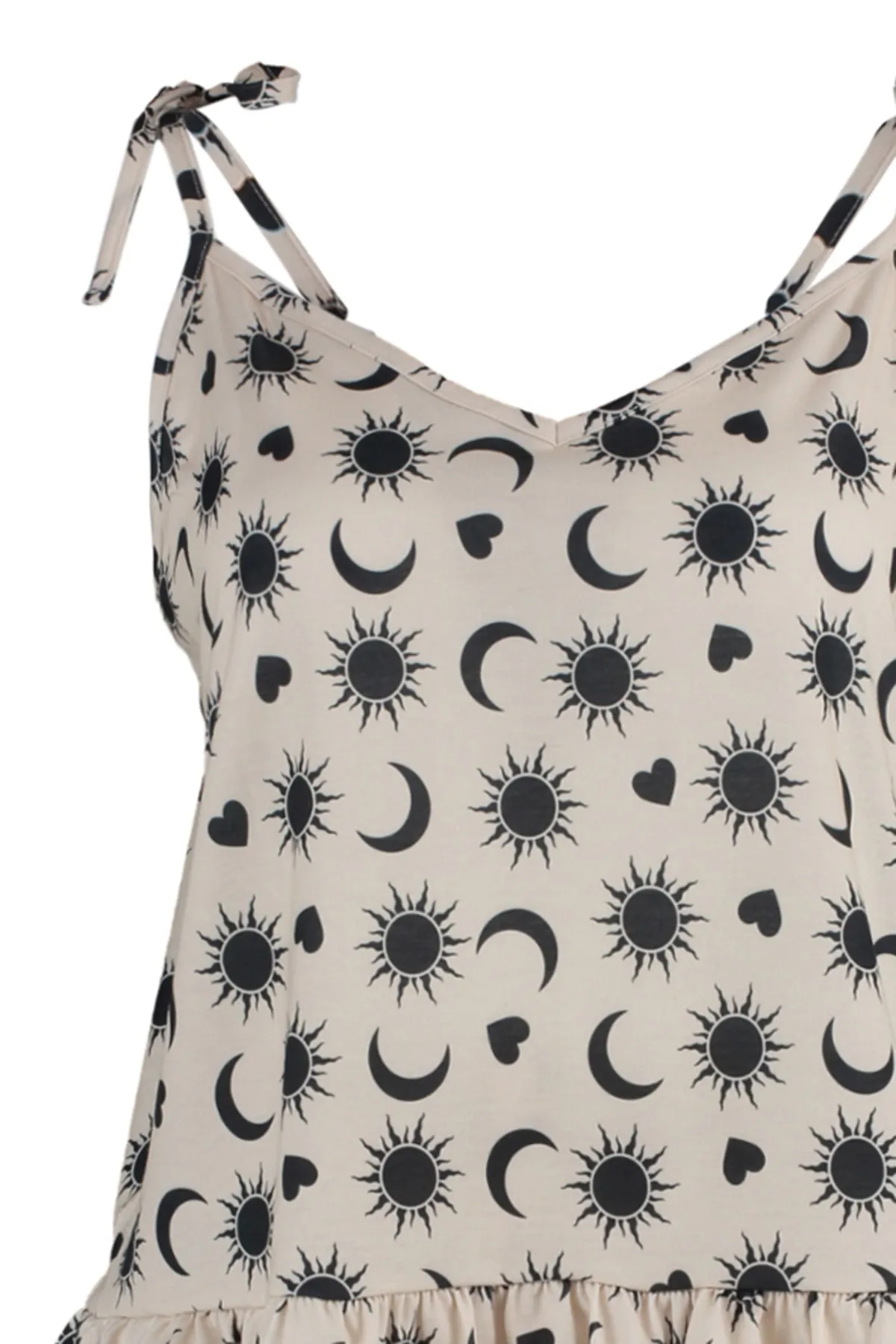 Trendyol Curve  Beiges gemustertes Strick-Pyjama-Set mit Trägern TBBSS22AI00000