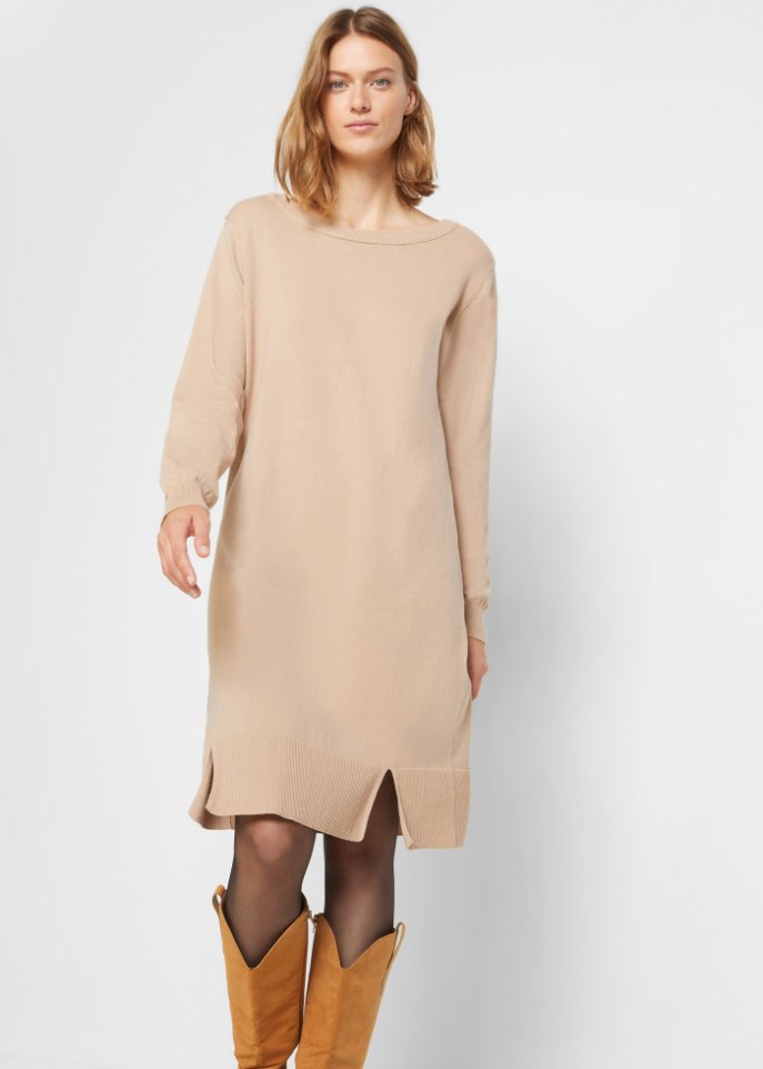 Strickkleid mit Schlitzdetail am Saum, knieumspielend