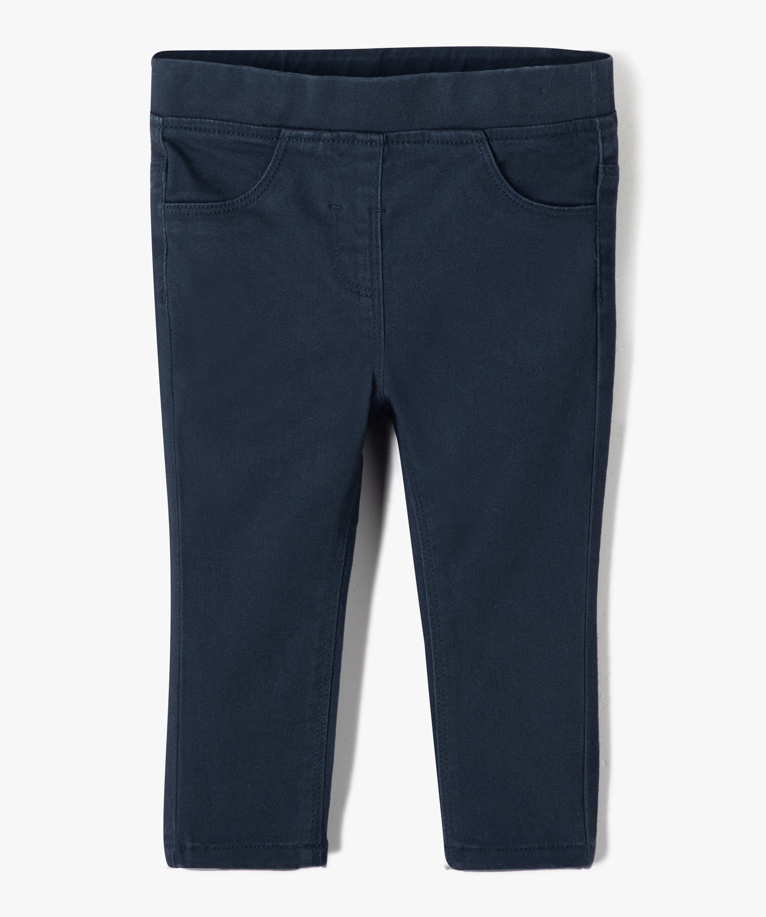 Pantalon bébé fille slim uni à taille élastiquée marine | GEMO