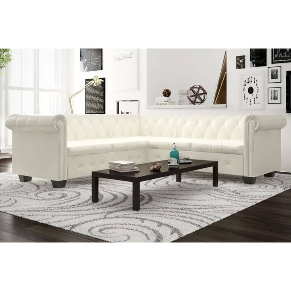 vidaXL Sofa Chesterfield Ecksofa 5-Sitzer Kunstleder Weiß