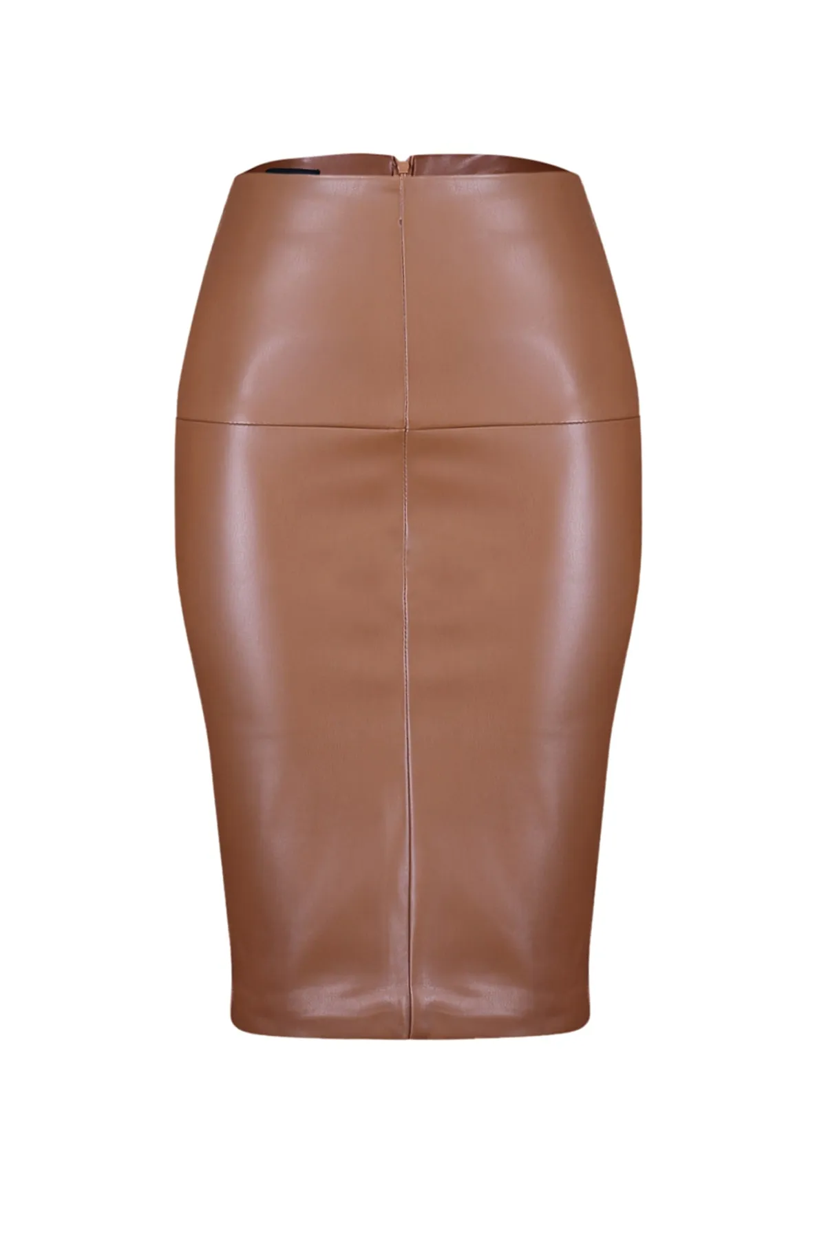 Trendyol Collection  Brauner, taillierter Bleistiftrock aus Kunstleder mit hoher Taille TWOAW23ET00181