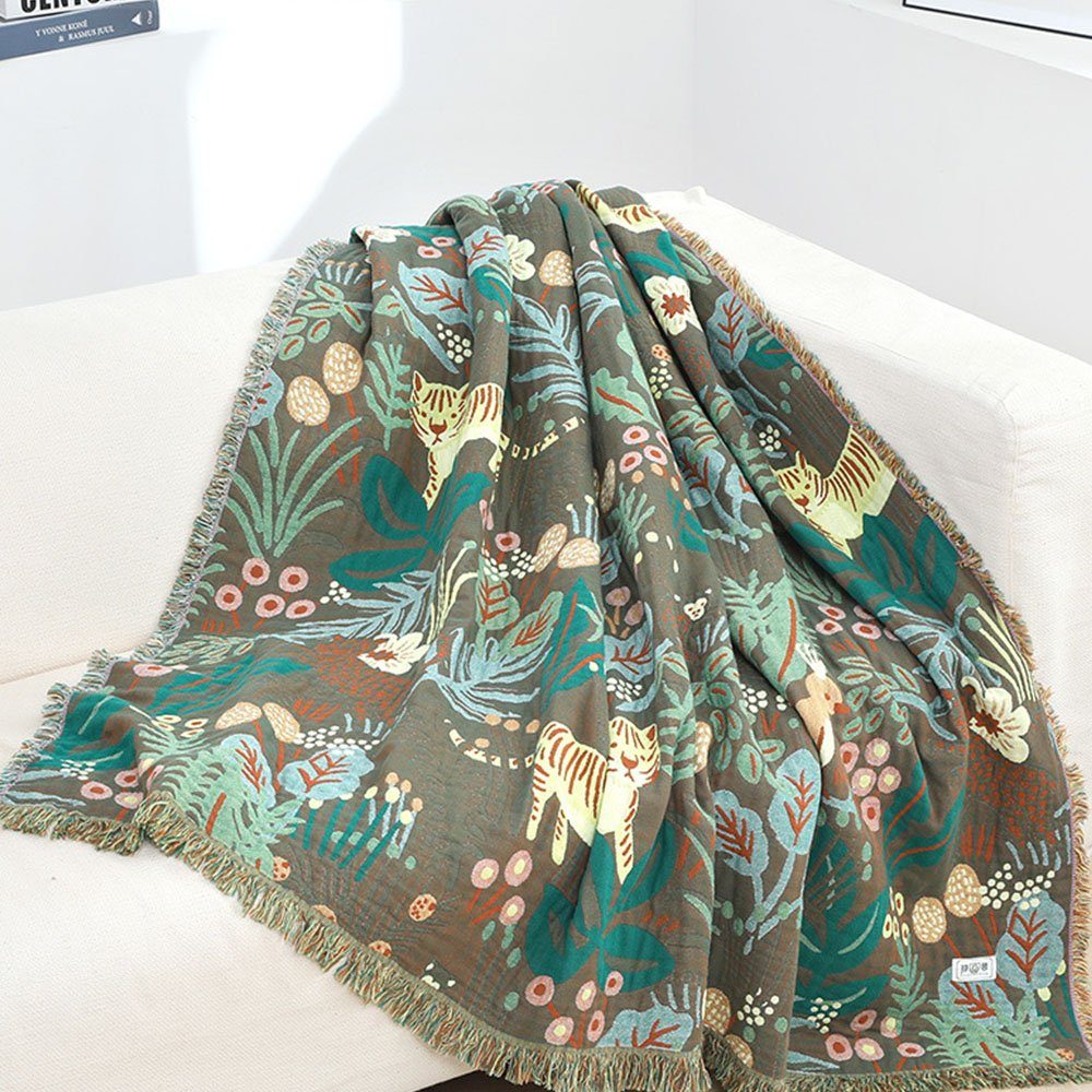 Baumwollbettdecke, Decke Baumwolle Doppelseitig mit Fransen Sofa Blanket 150cmX200cm, FELIXLEO