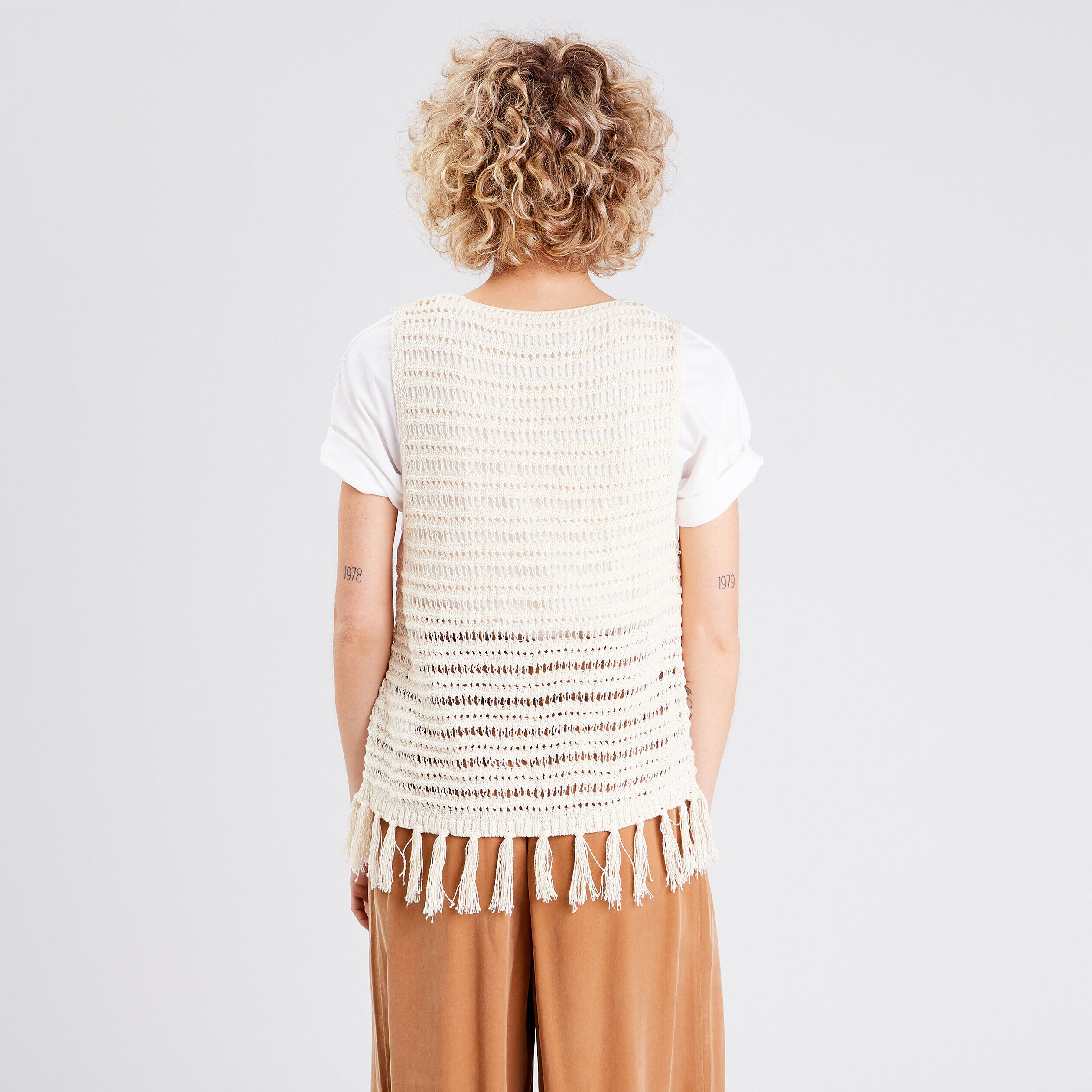 Gilet sans manches ajouré ecru femme | Cache Cache